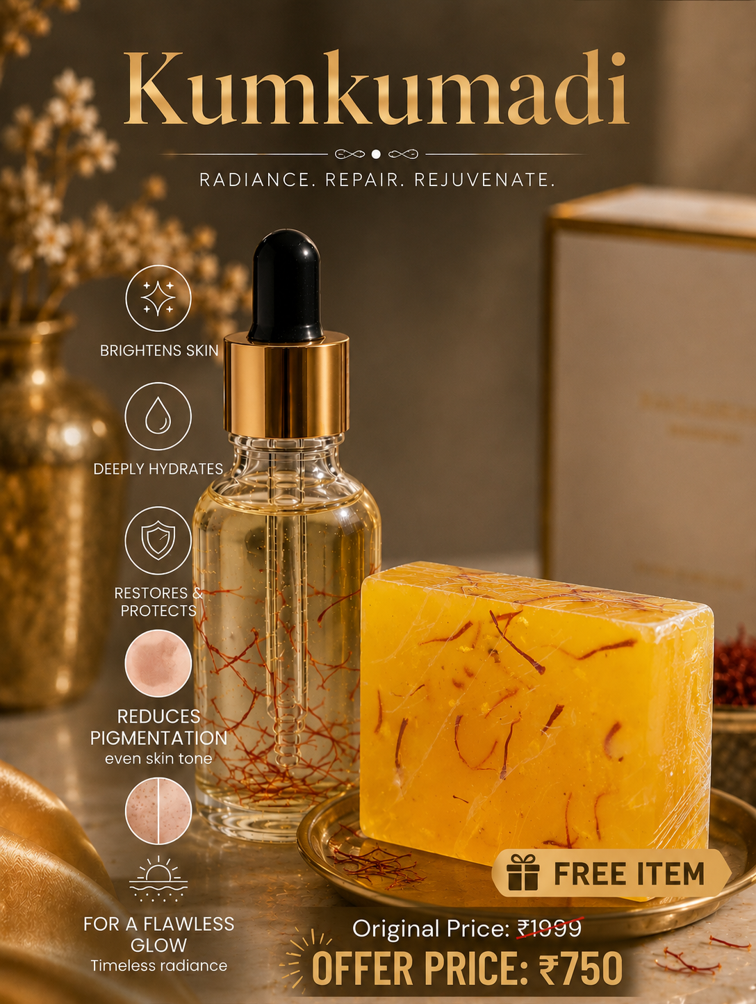 Premium Kumkumadi thailam and silver serum (day/night) (combo)