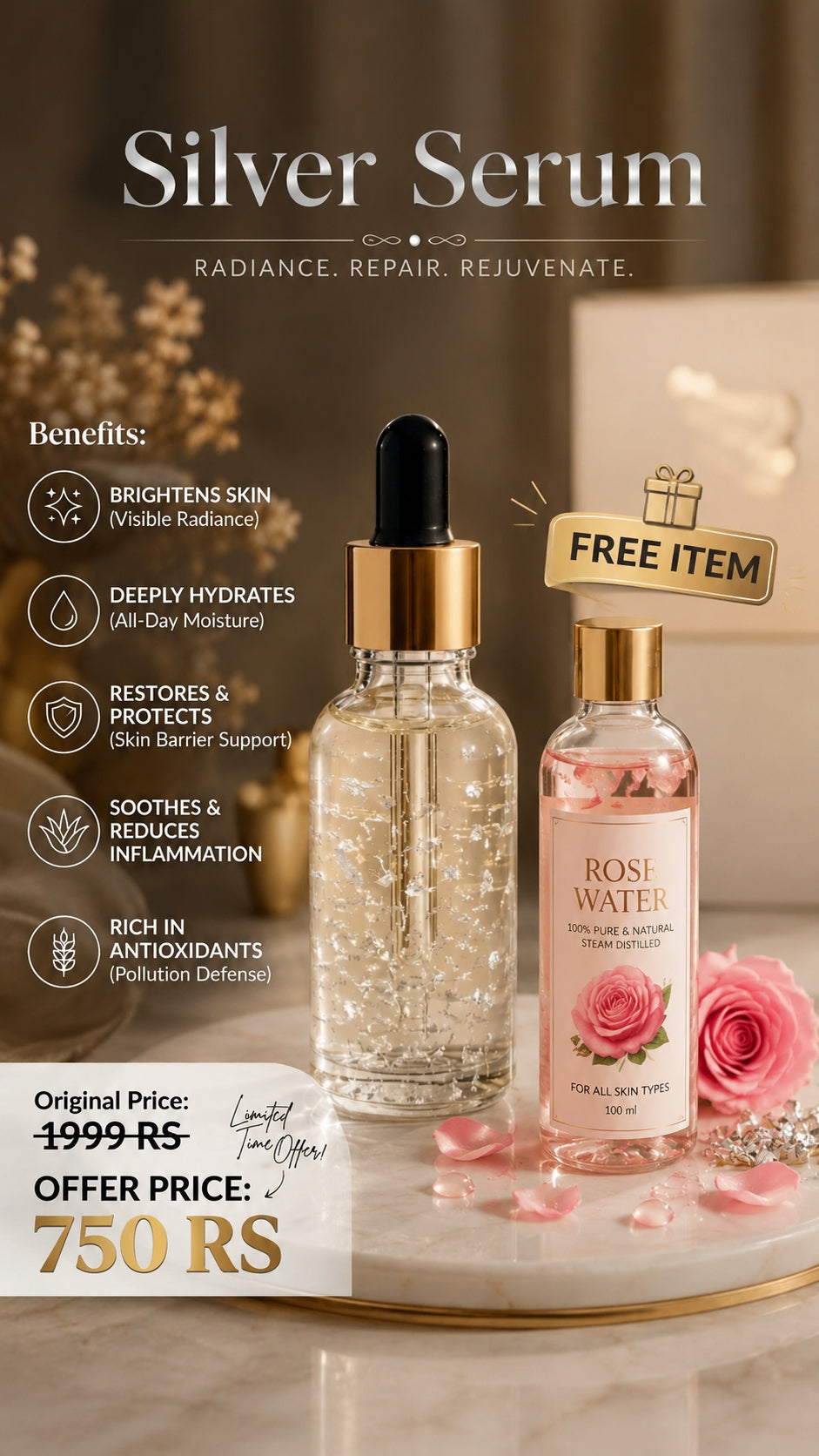 Premium Kumkumadi thailam and silver serum (day/night) (combo)