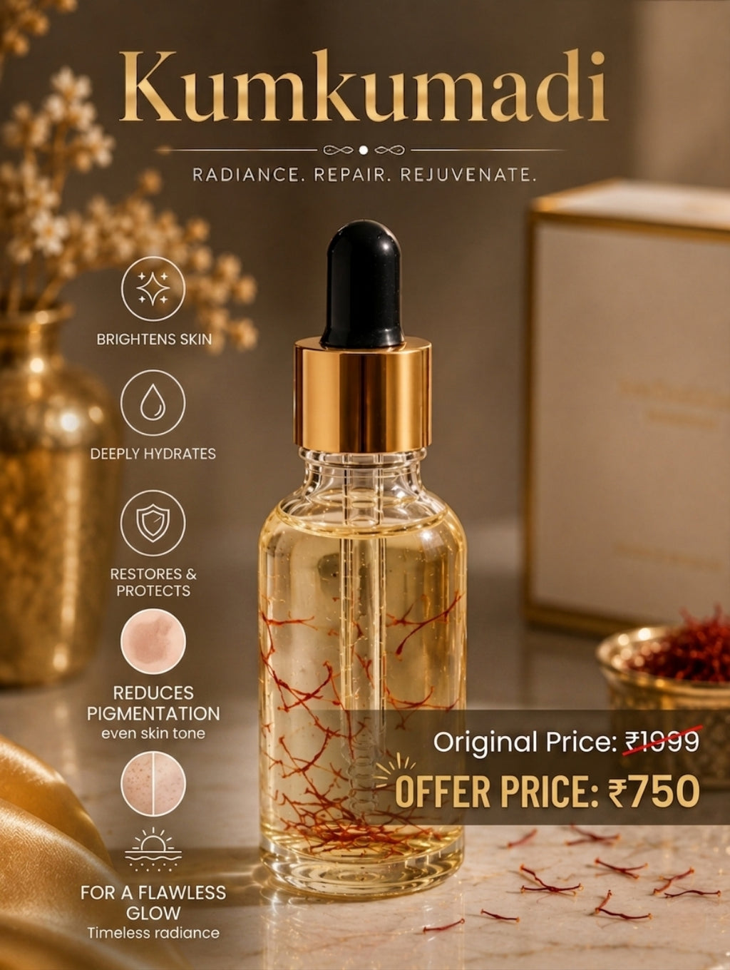 Premium Kumkumadi thailam and silver serum (day/night) (combo)