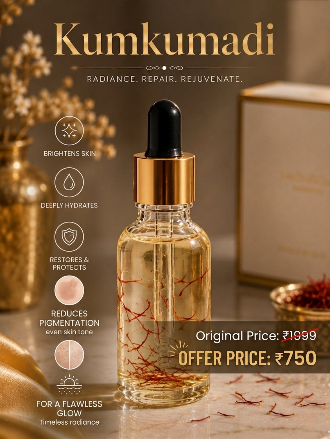 Premium Kumkumadi thailam and silver serum (day/night) (combo)
